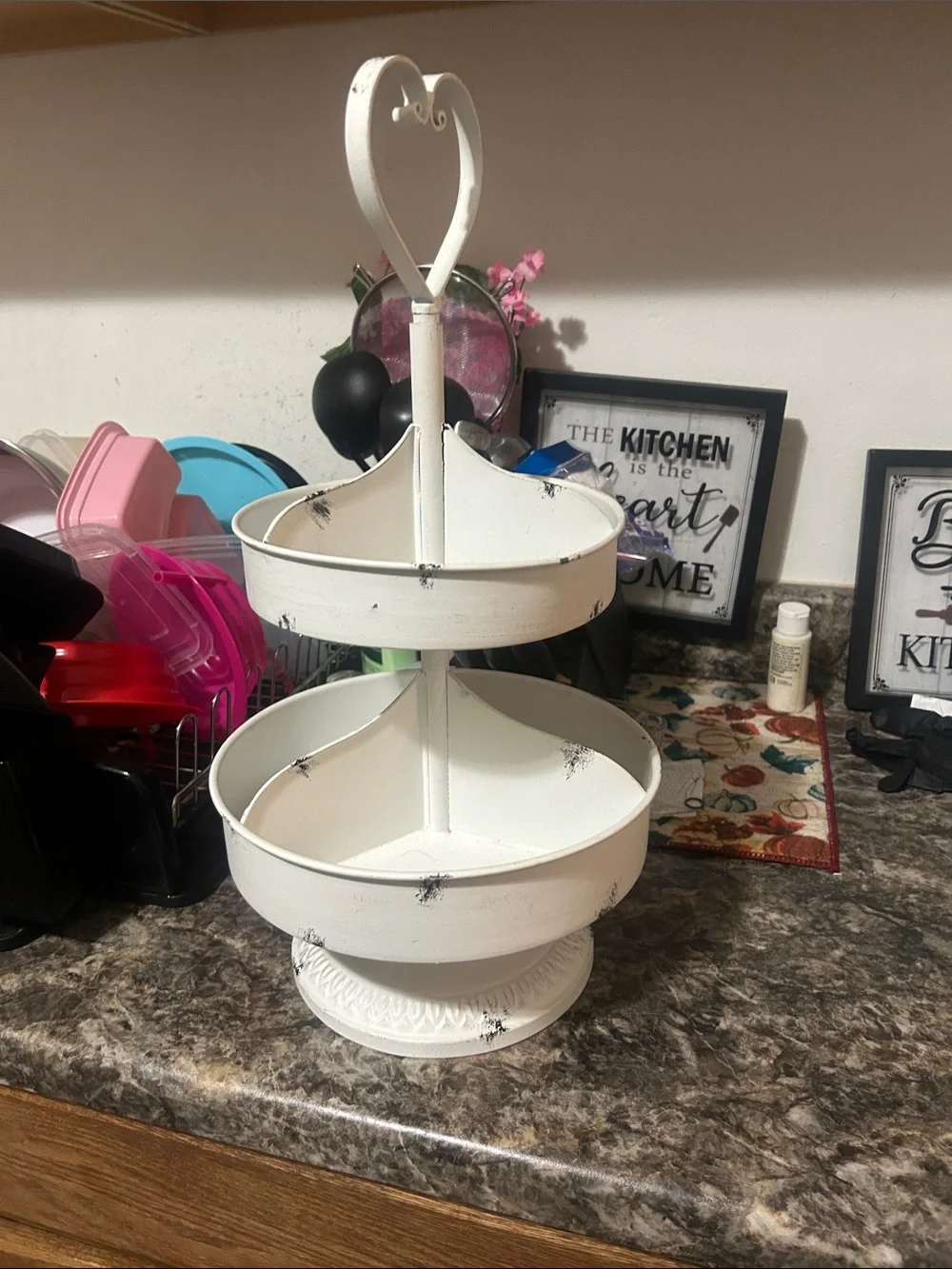 Two-Tier White Metal Tiered Stand